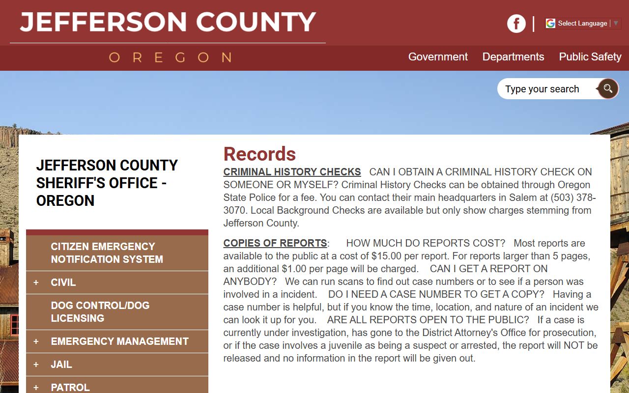 Jefferson County arrest records sheriff records request page