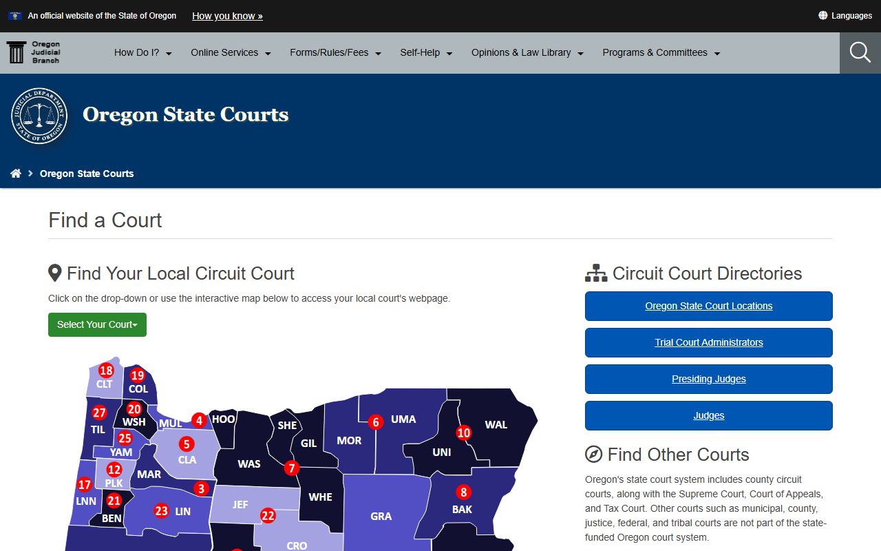 Jefferson County court records Find a Court page