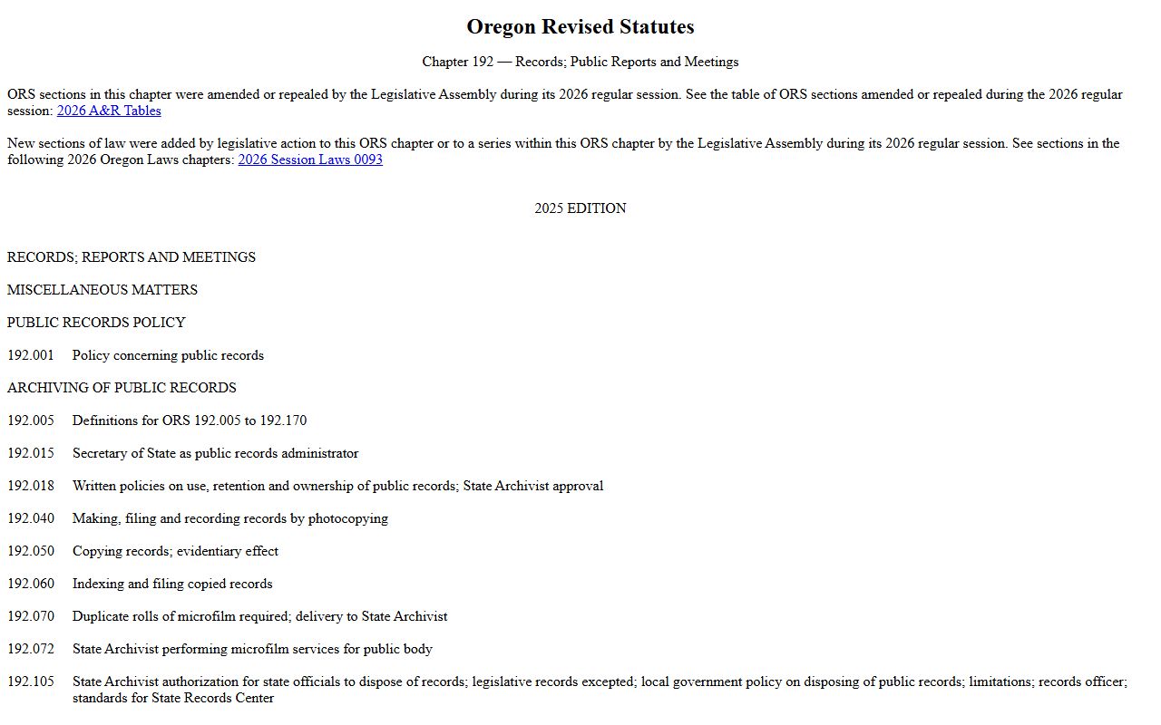 Jefferson County court records Oregon public records statutes