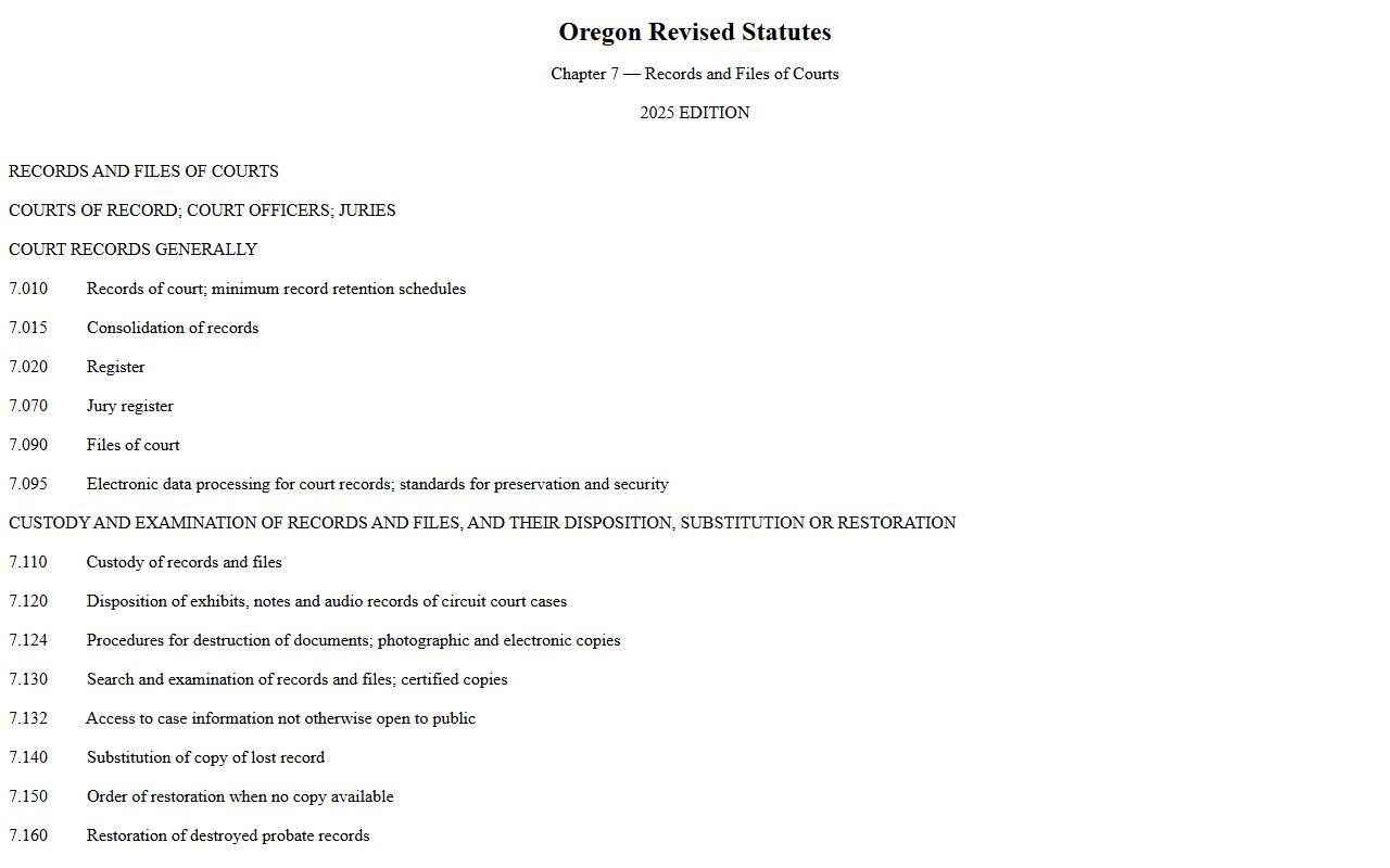 Jefferson County court records ORS Chapter 7 court records law
