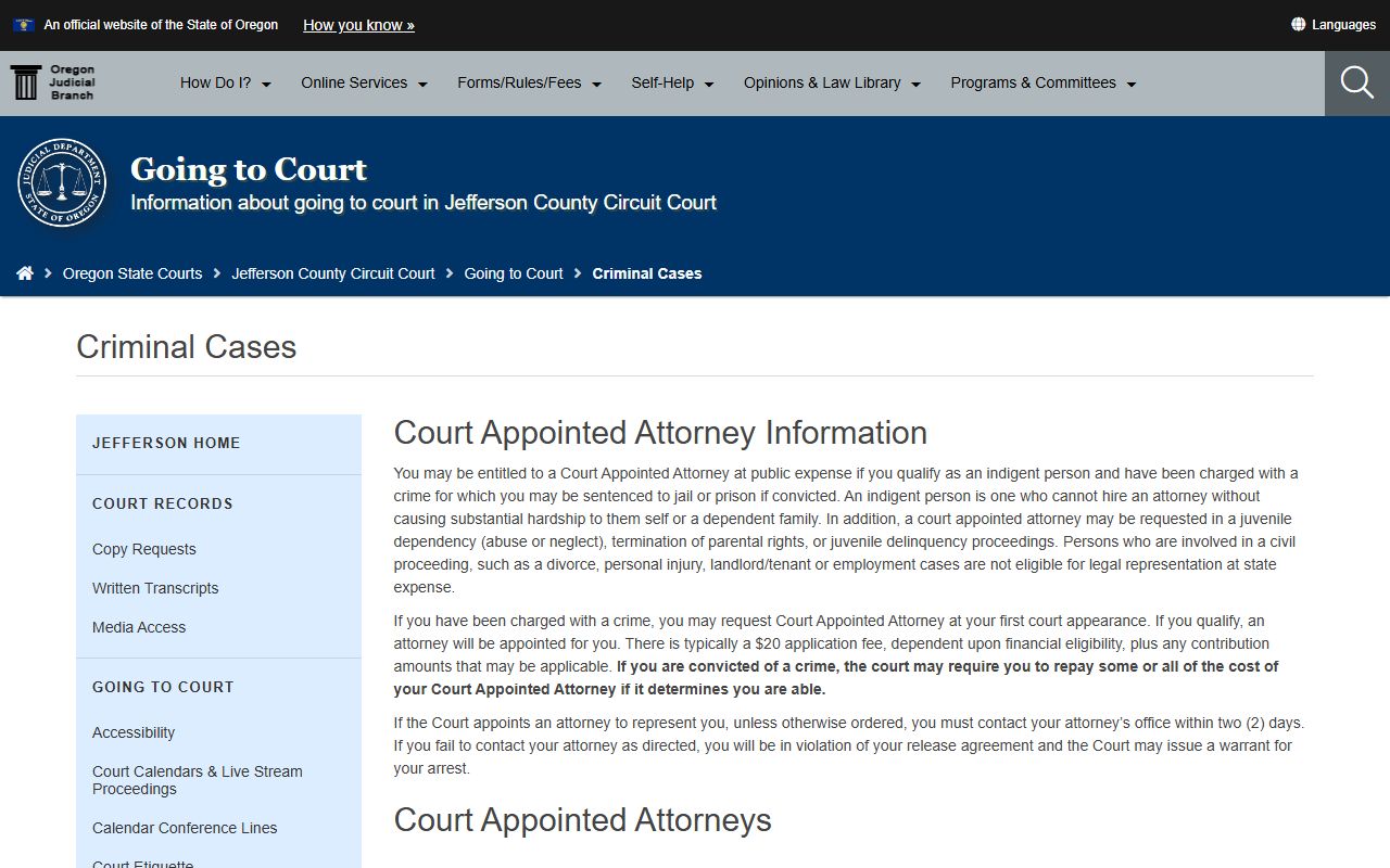 Jefferson County criminal court records criminal cases page