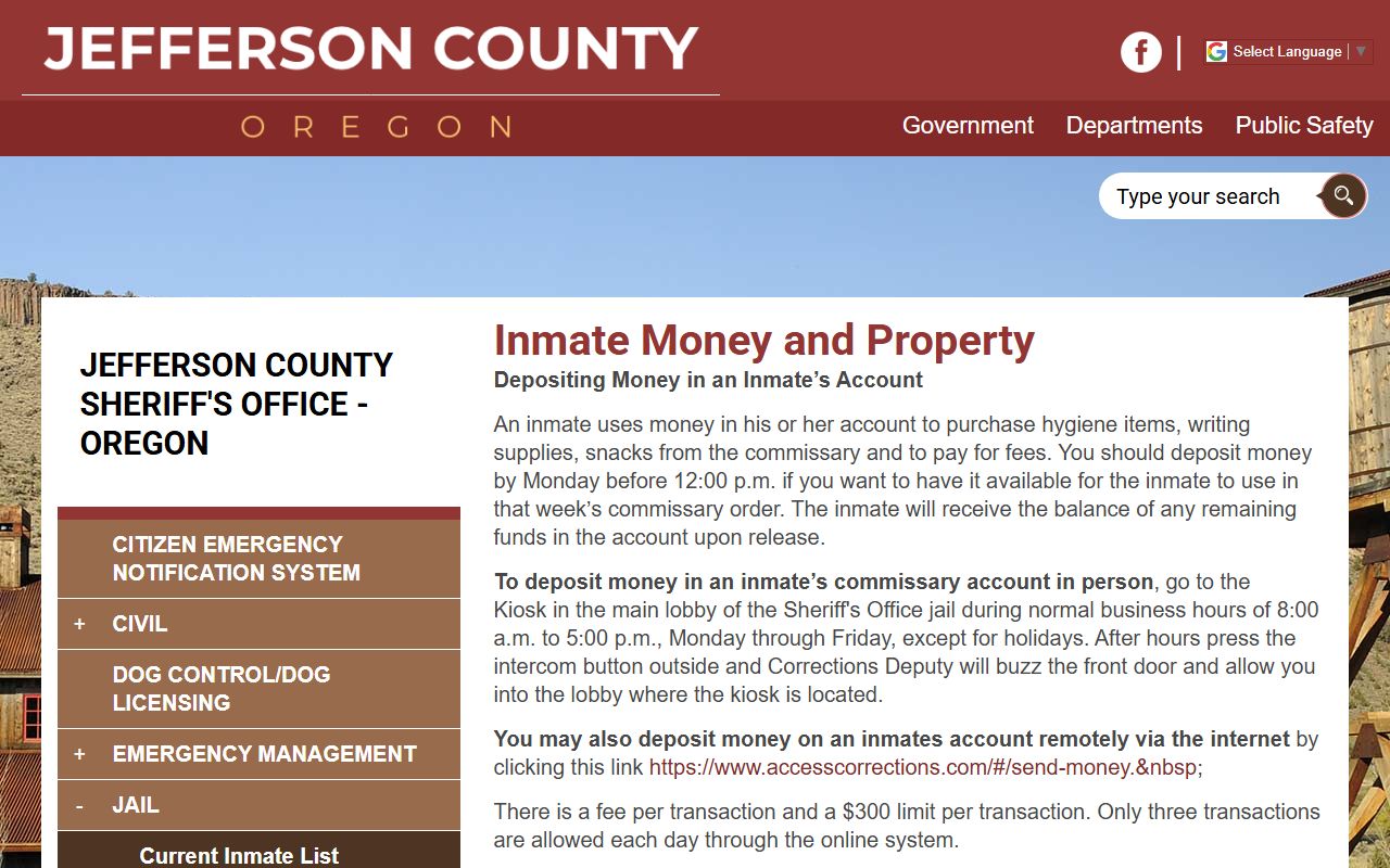 Jefferson County inmate records money and property
