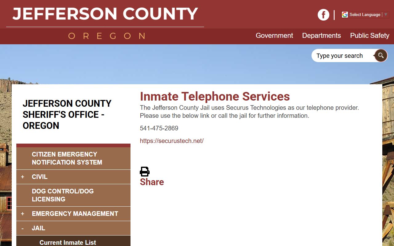 Jefferson County inmate records telephone services