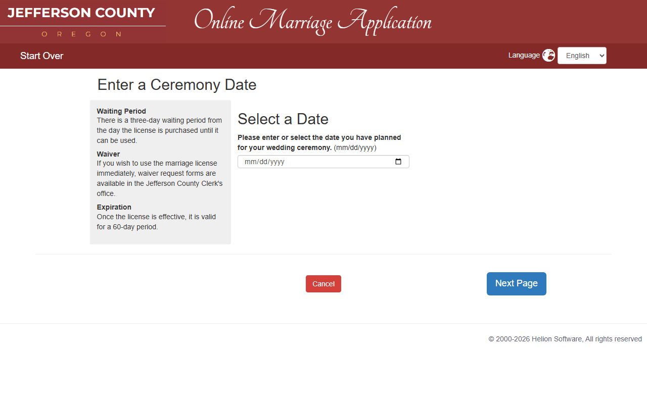Jefferson County marriage records online application portal