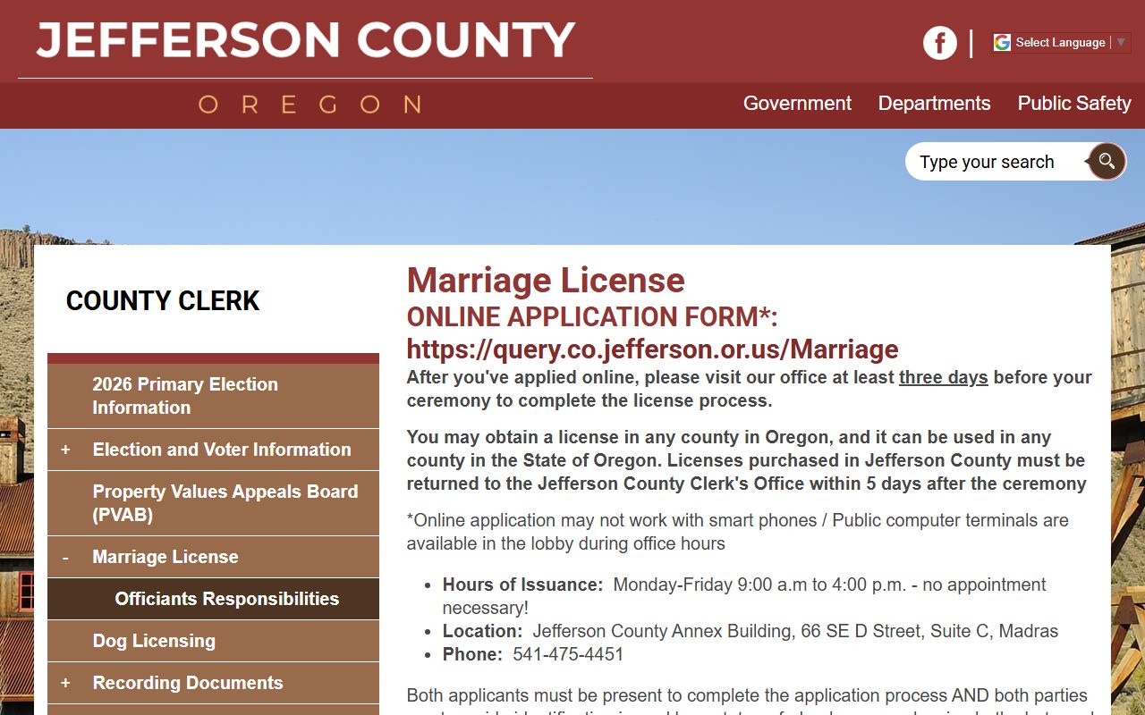 Jefferson County marriage and divorce records marriage license page