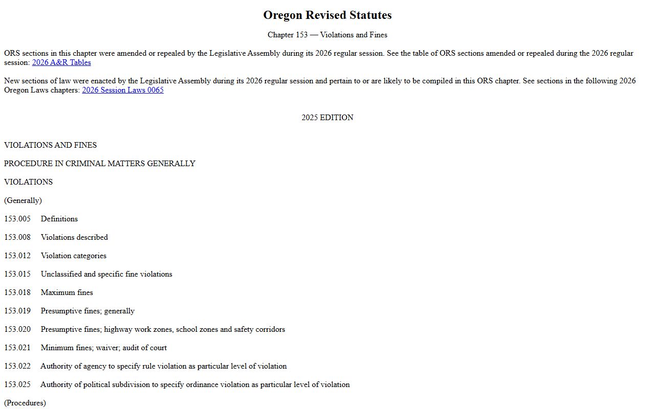 Jefferson County traffic court records ORS 153 violations bureau